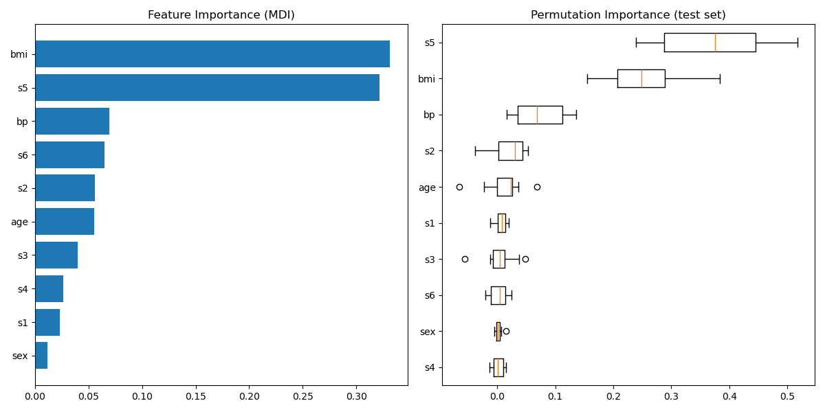 Feature Importance (MDI), Permutation Importance (test set)